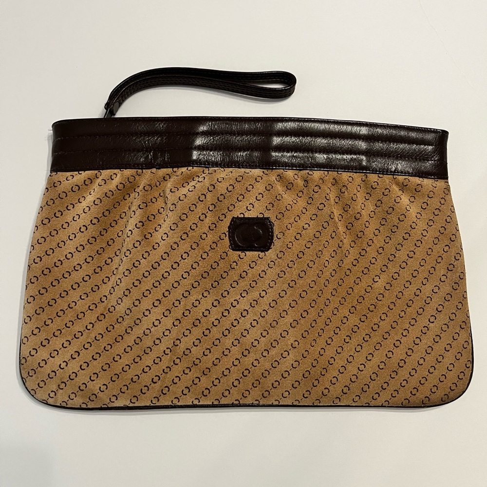 Carriage Court Brown and Black Suede Clutch Bag